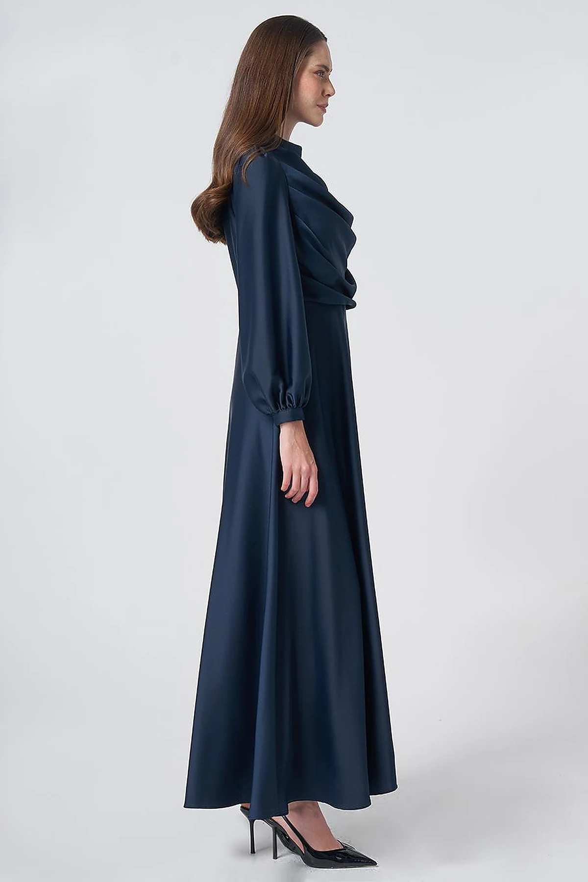 Cowl Neck Satin Dress – Dark Navy