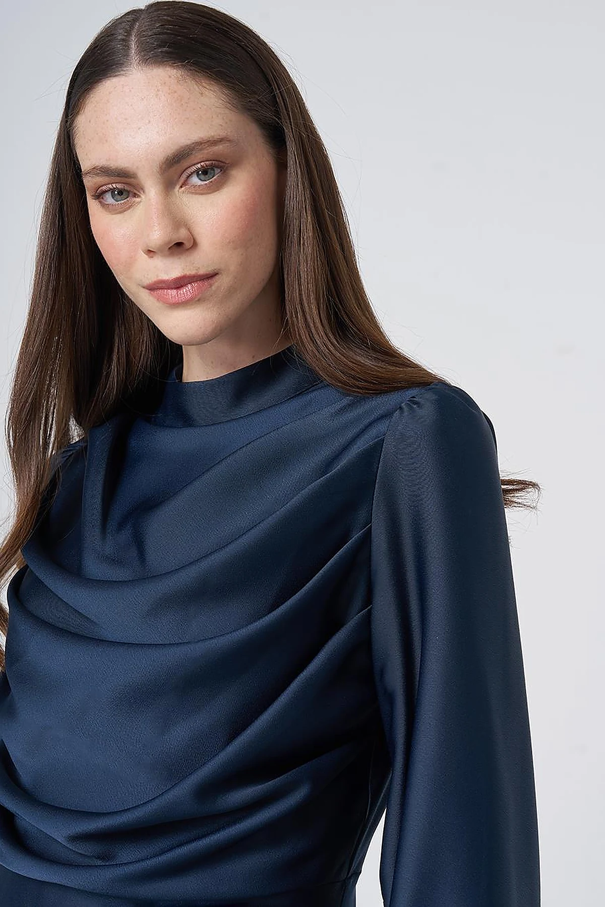 Cowl Neck Satin Dress – Dark Navy
