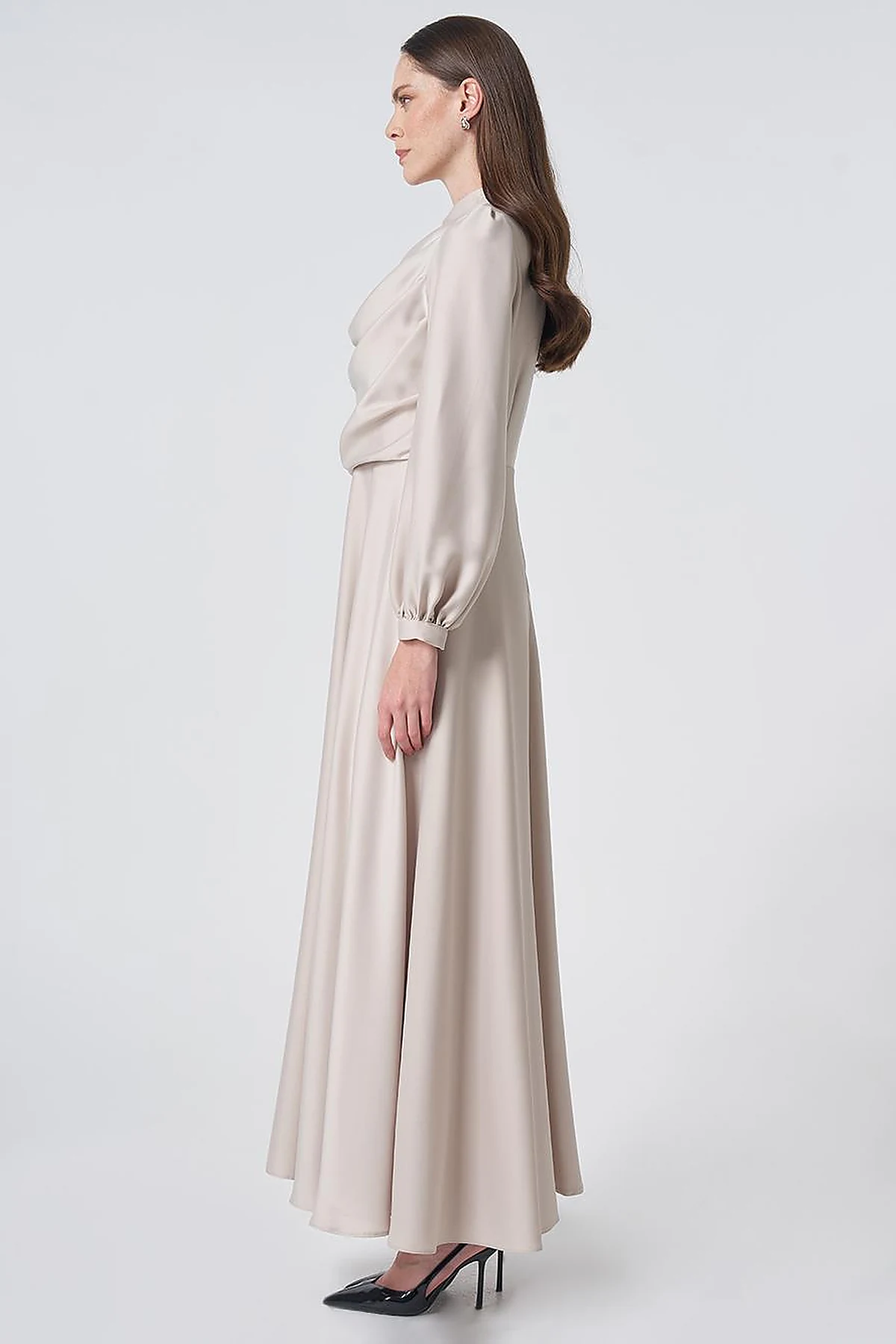 Cowl Neck Satin Dress – Stone