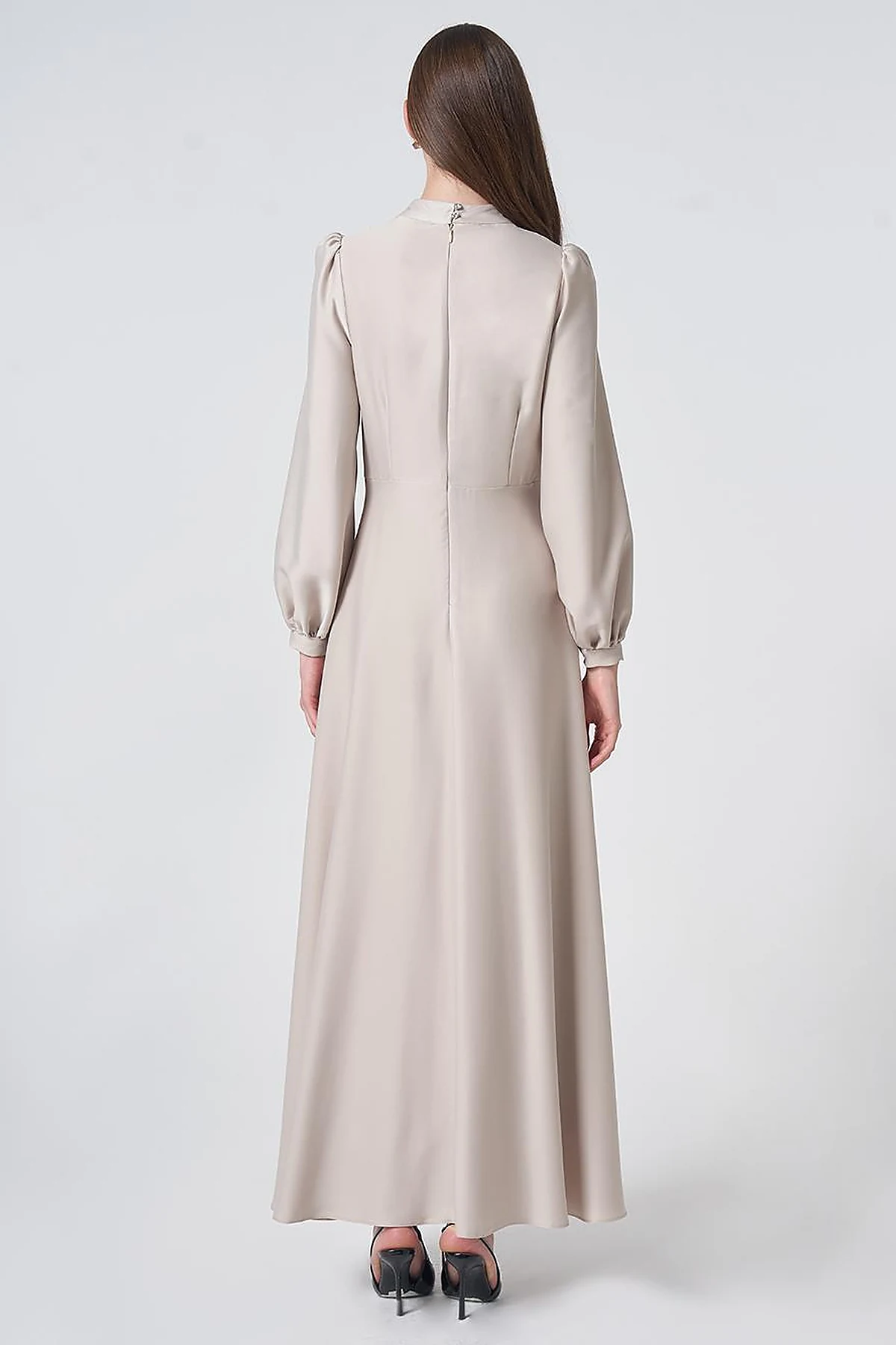 Cowl Neck Satin Dress – Stone