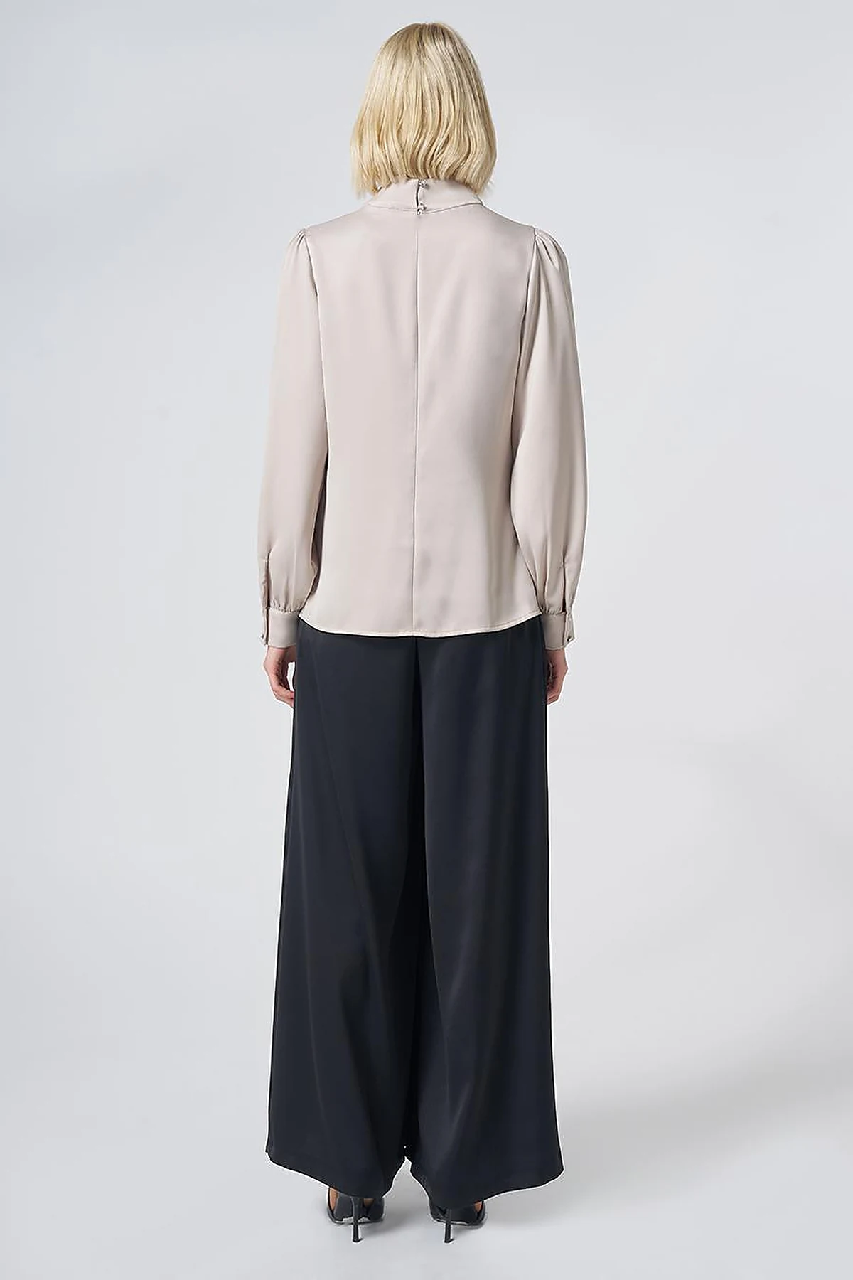 Stand Collar Satin Blouse – Stone