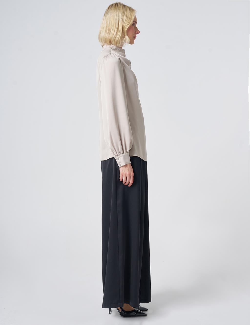 Stand Collar Satin Blouse – Stone