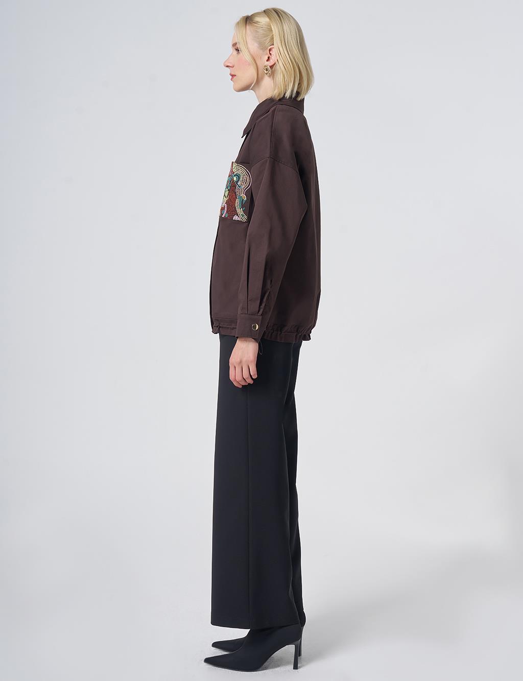 Beaded Embellished Jacket – Dark Brown