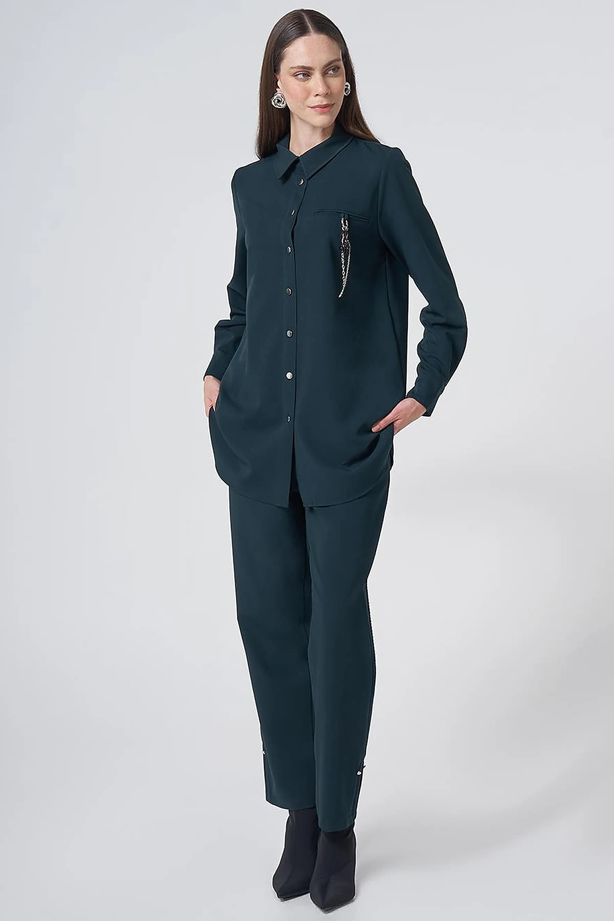 Viscose Two-Piece Set with Metal Hardware Detail – Dark Navy