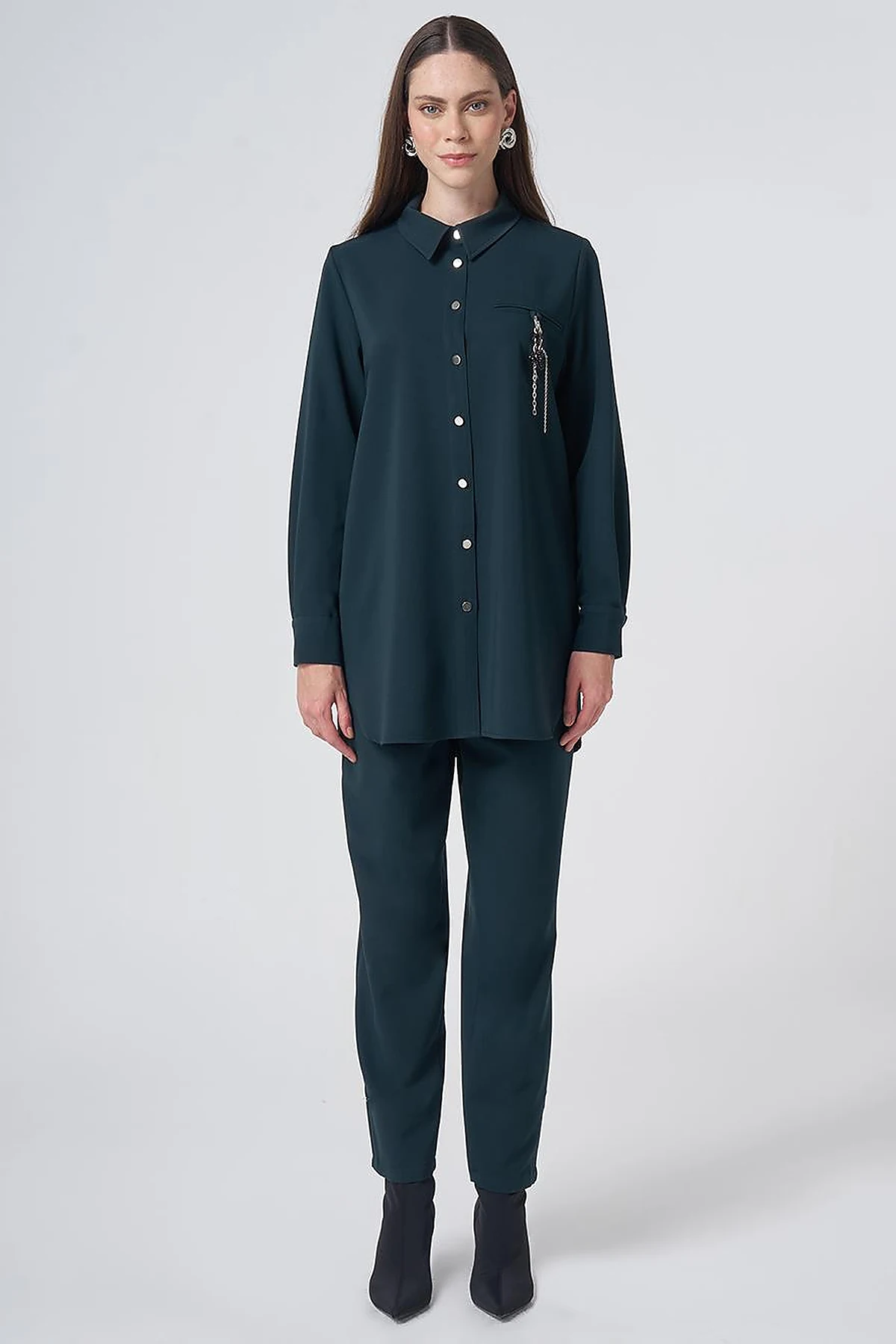 Viscose Two-Piece Set with Metal Hardware Detail – Dark Navy