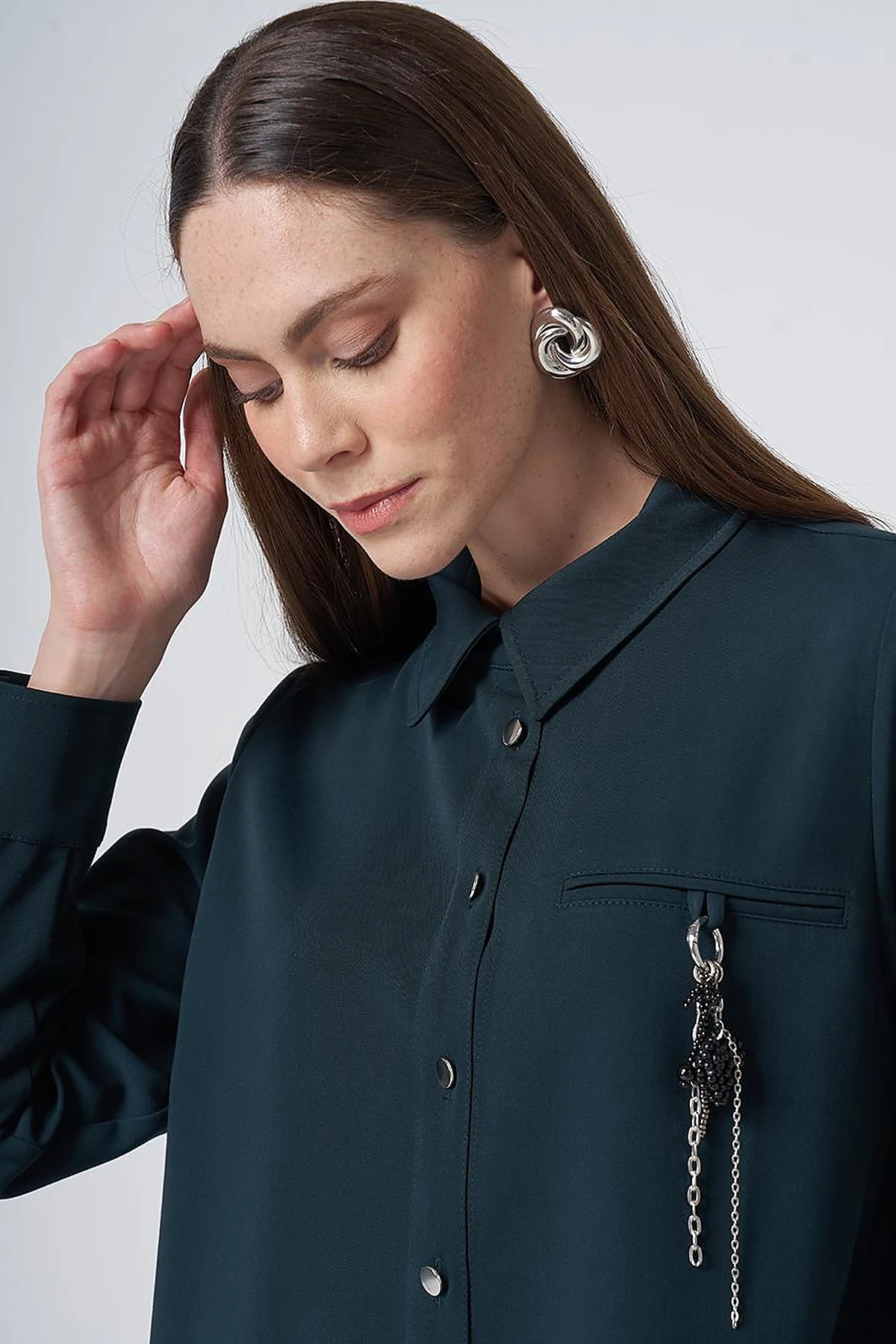 Viscose Two-Piece Set with Metal Hardware Detail – Dark Navy
