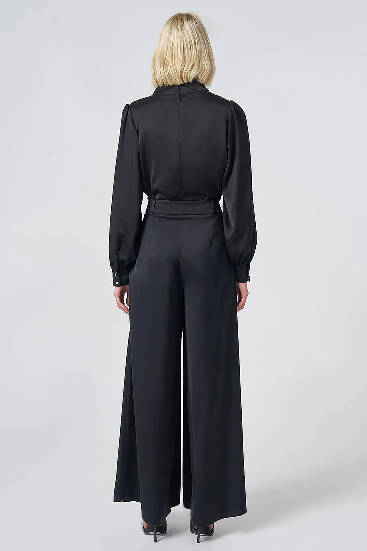 Pleated Satin Trousers – Black