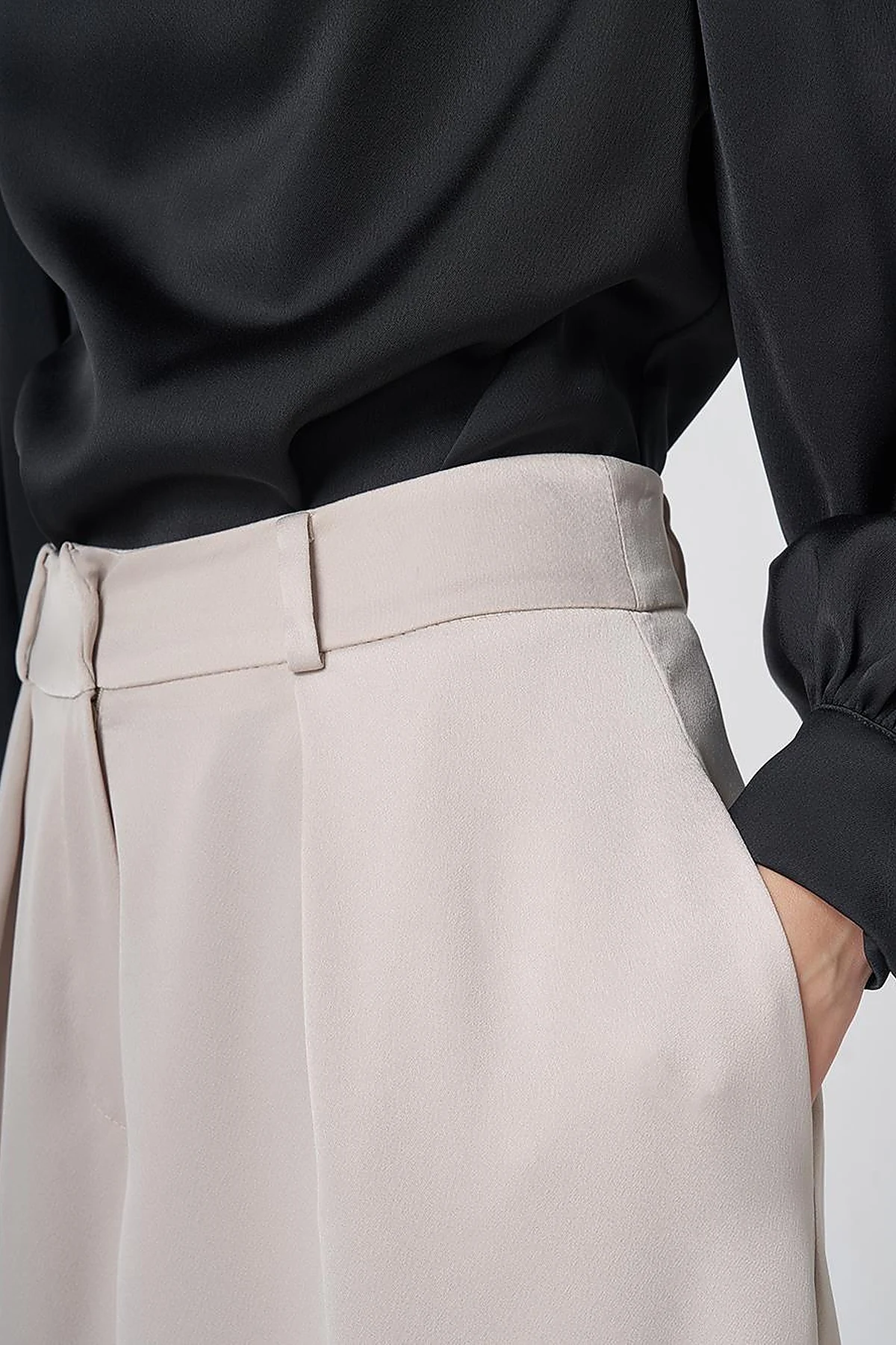 Pleated Satin Trousers – Stone