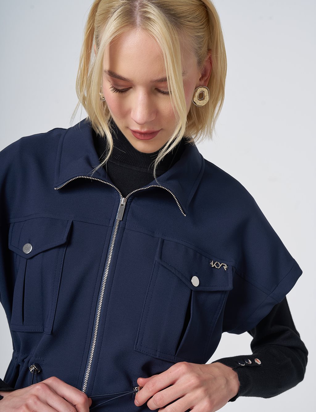 Drawstring Waist Vest – Dark Navy