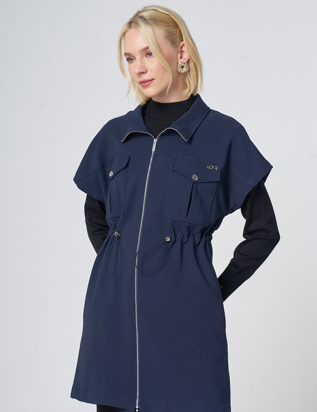 Drawstring Waist Vest – Dark Navy