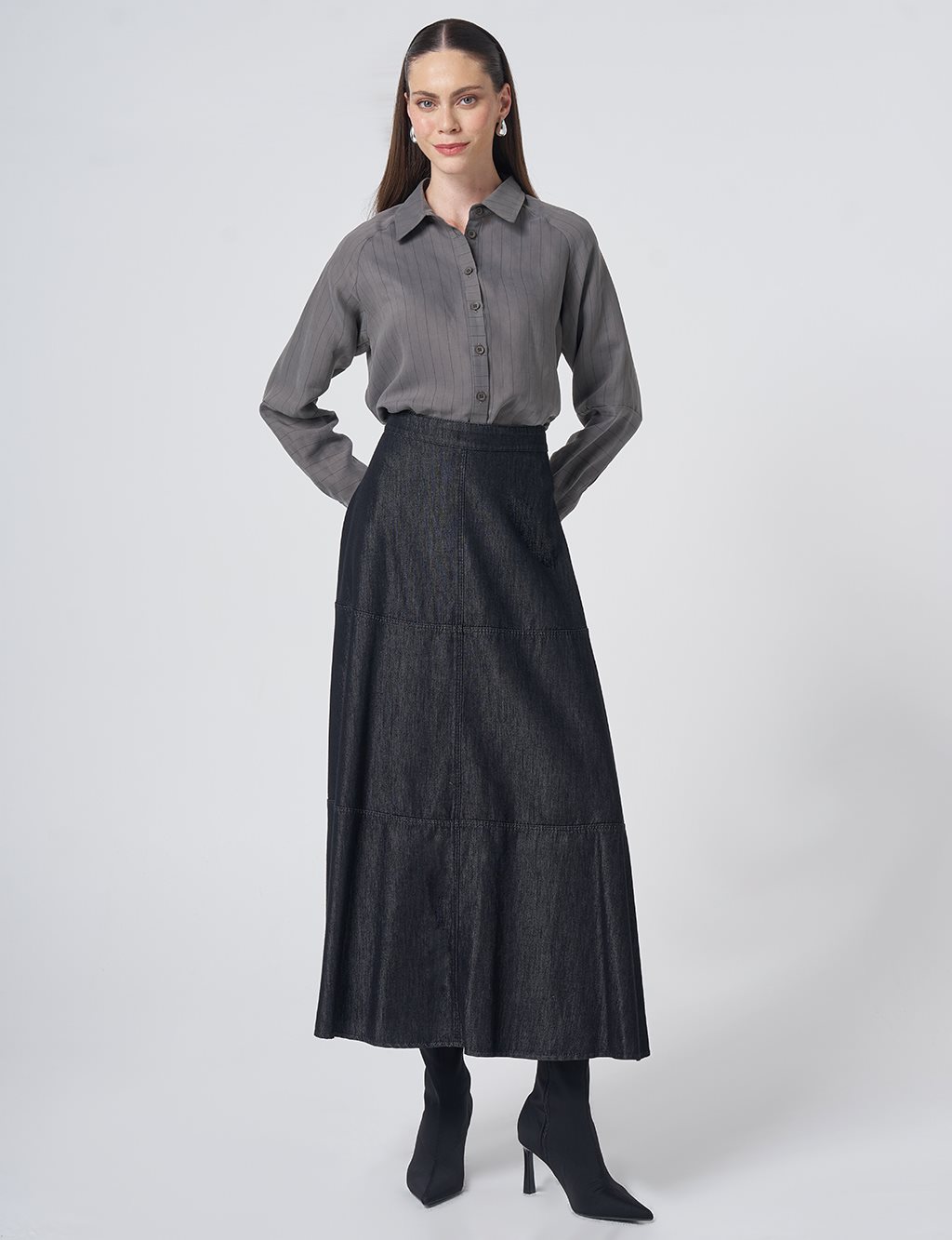 Washed Skirt with Stitch Detail – Black