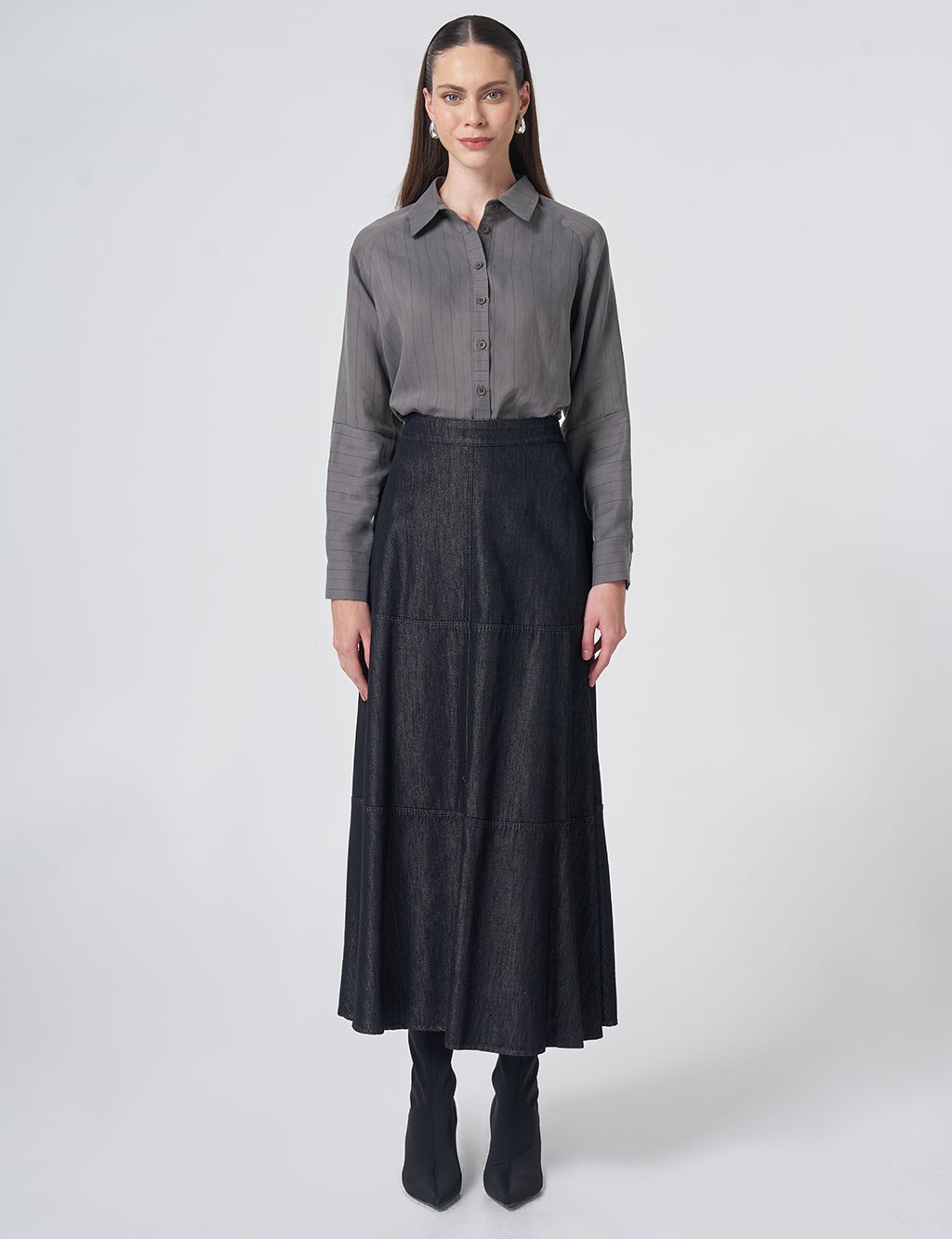 Washed Skirt with Stitch Detail – Black