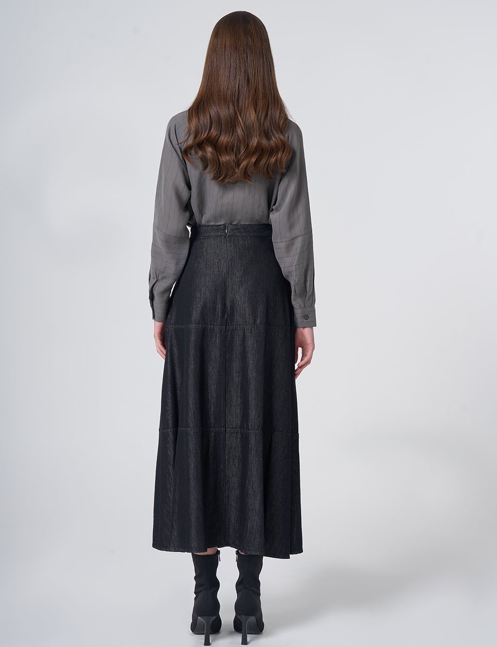 Washed Skirt with Stitch Detail – Black