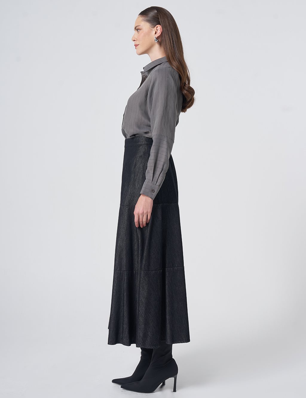 Washed Skirt with Stitch Detail – Black