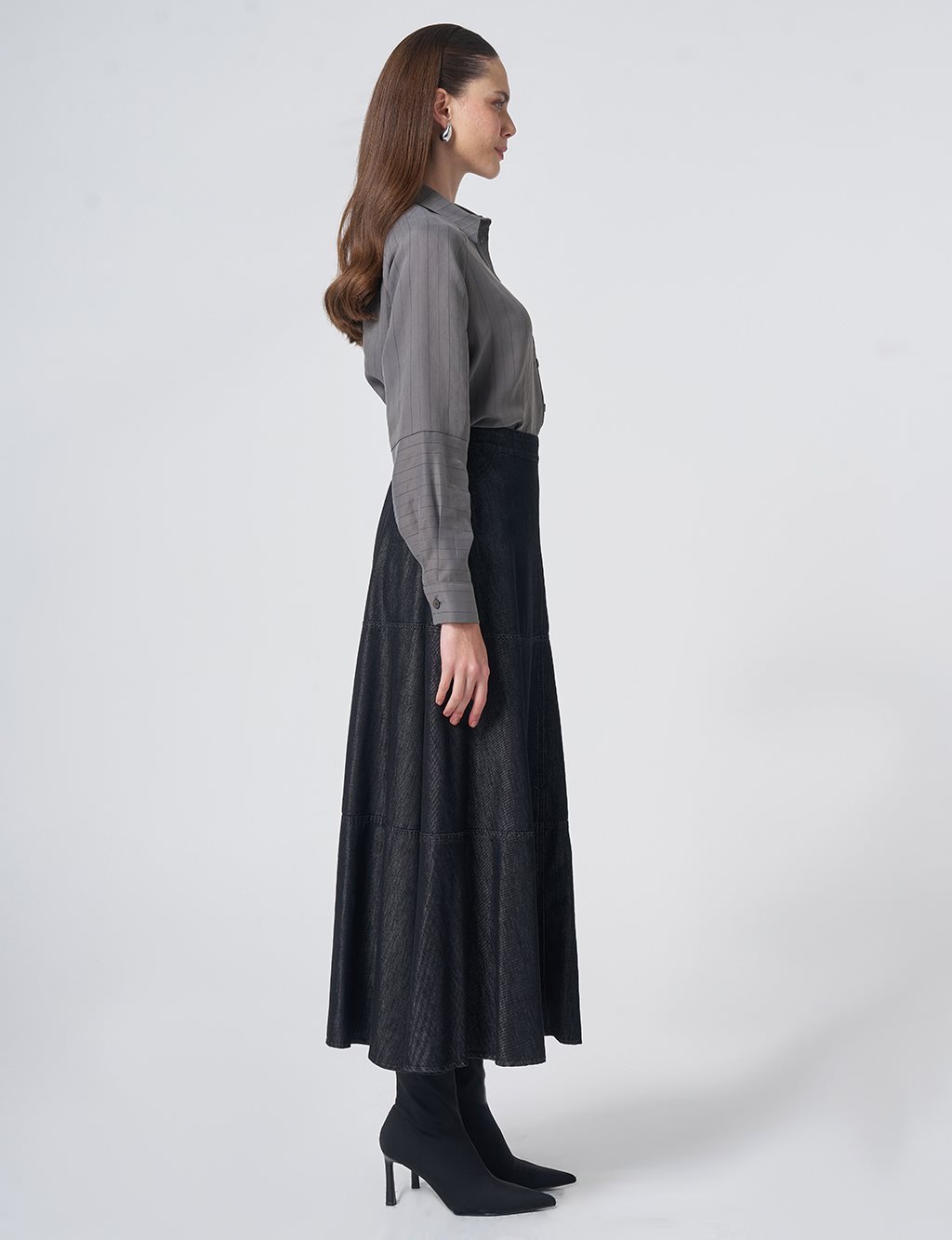Washed Skirt with Stitch Detail – Black