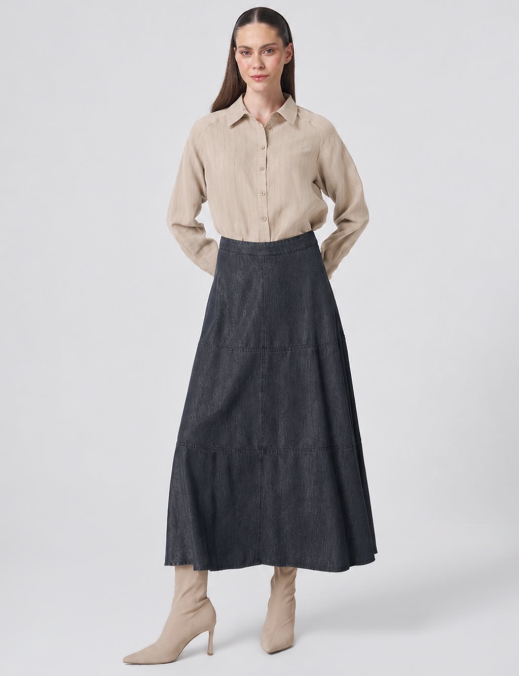 Stitch Detail Washed Skirt– Anthracite