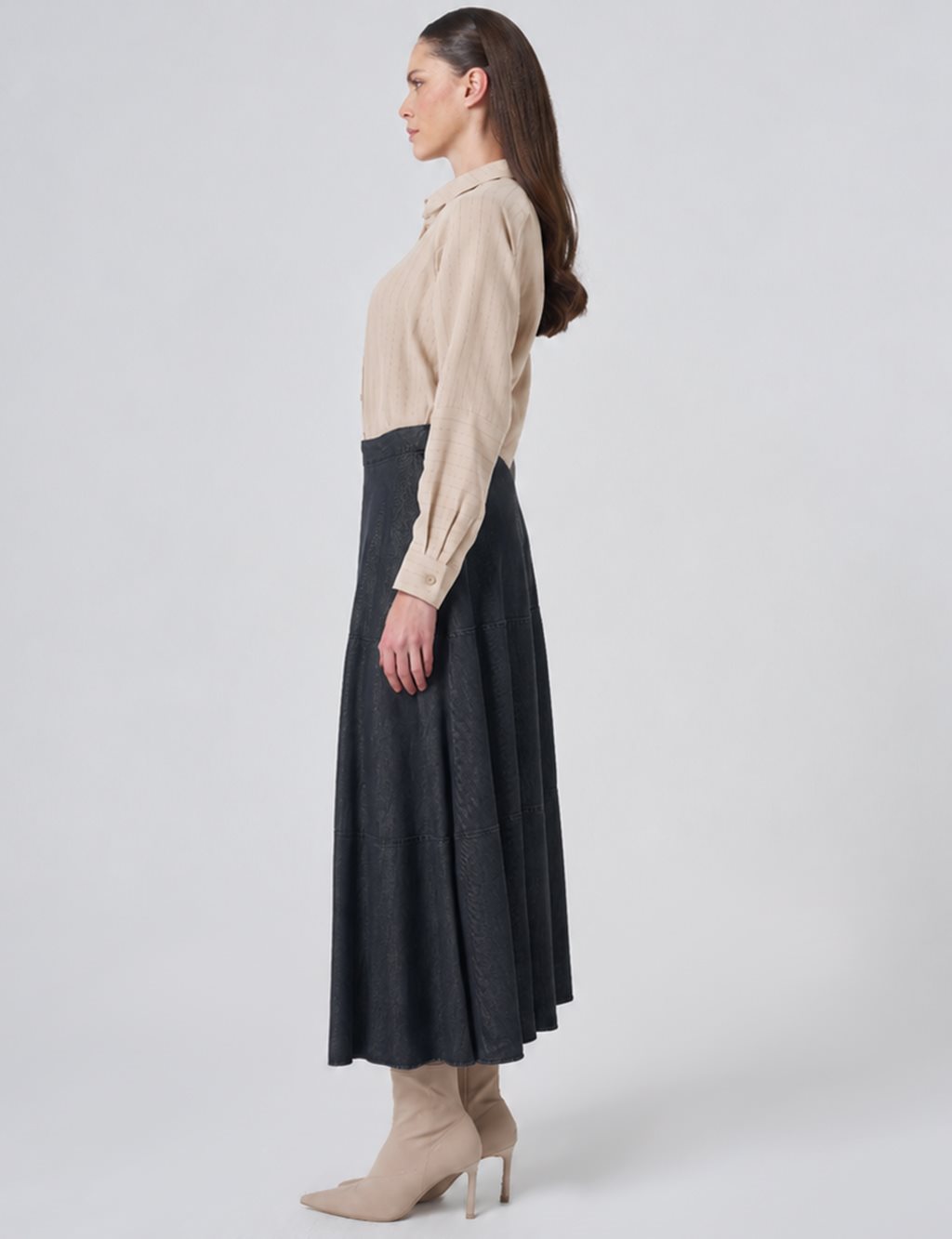 Stitch Detail Washed Skirt– Anthracite