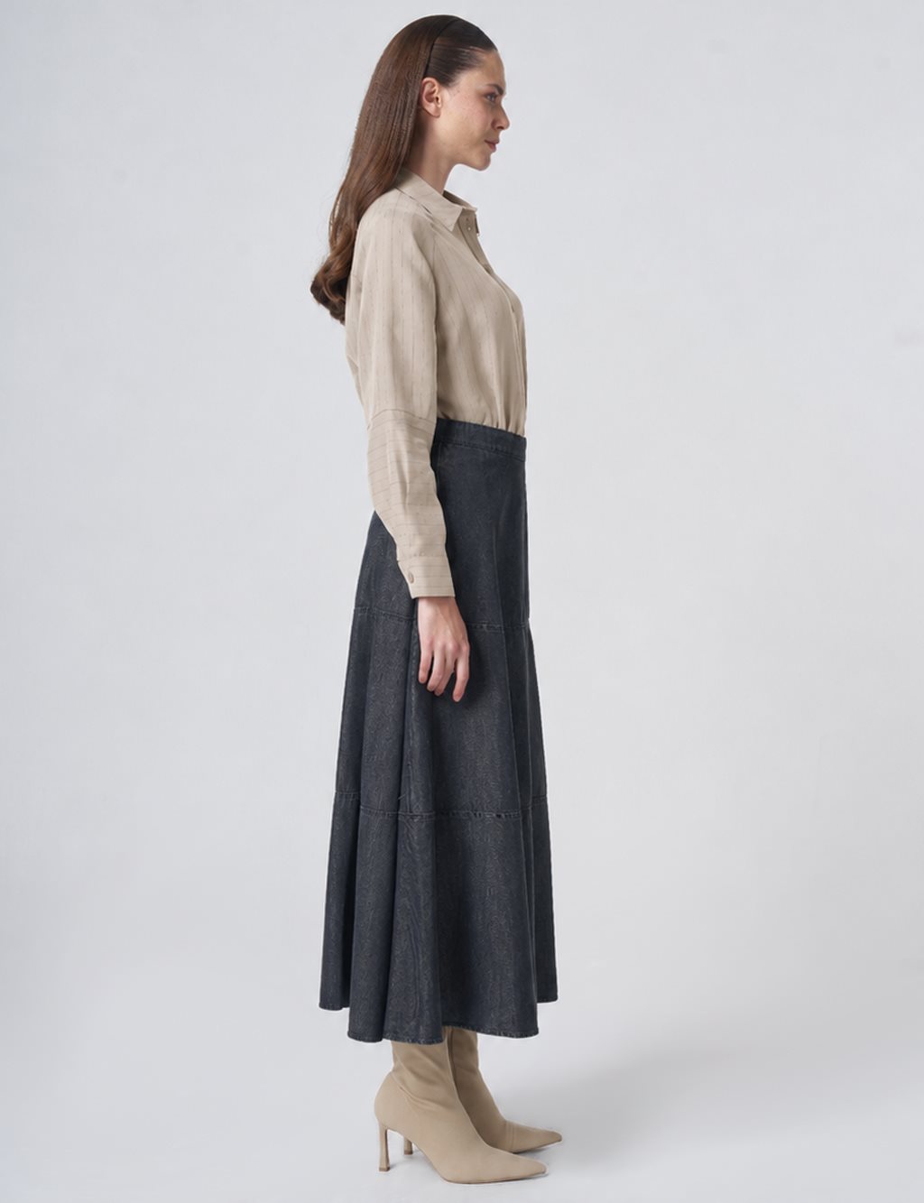 Stitch Detail Washed Skirt– Anthracite