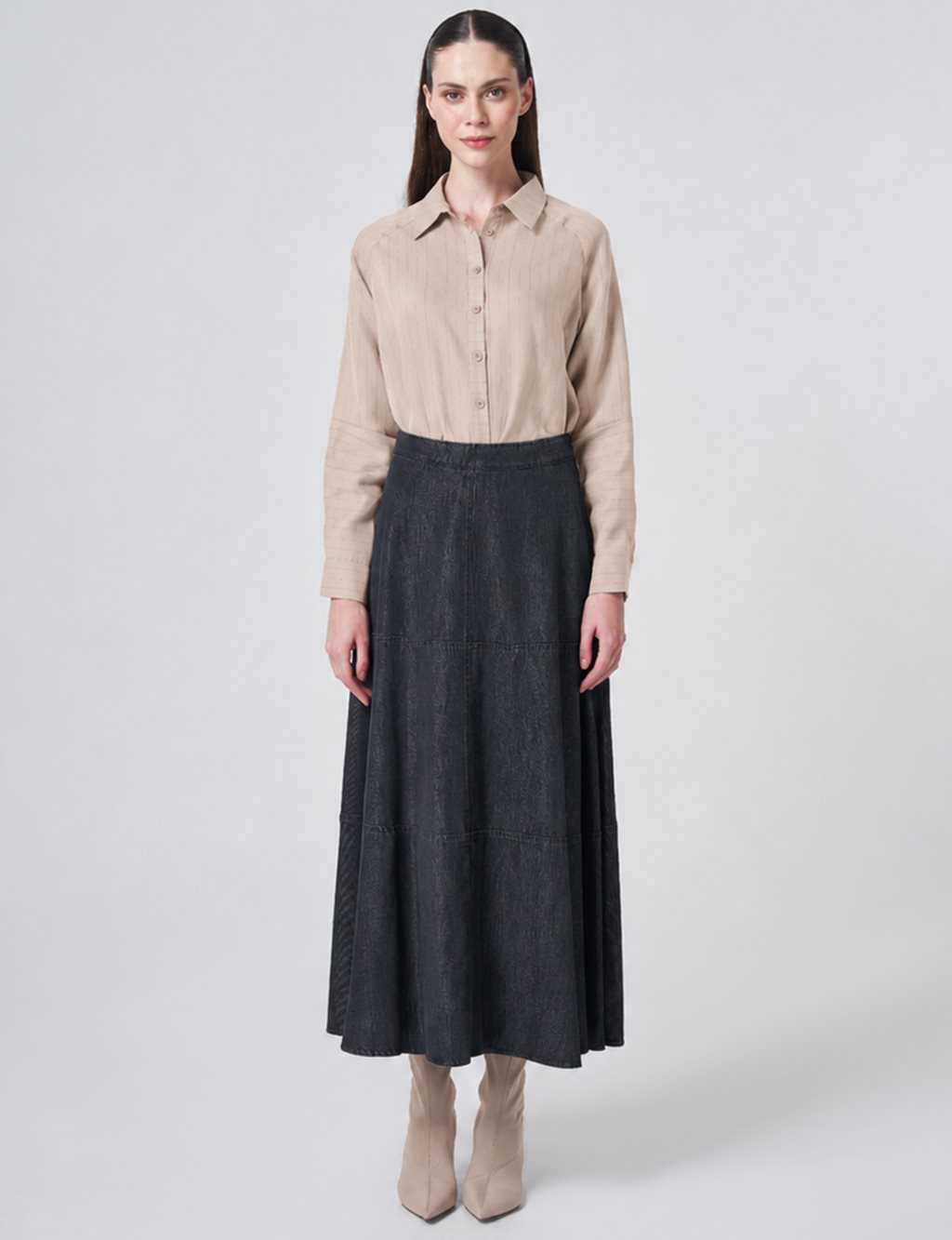 Stitch Detail Washed Skirt– Anthracite