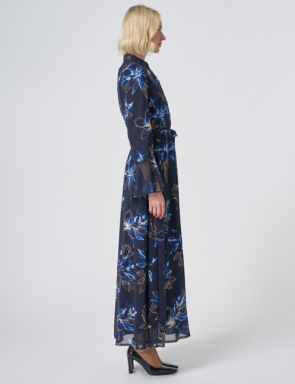 Floral Print Chiffon Dress – Dark Navy