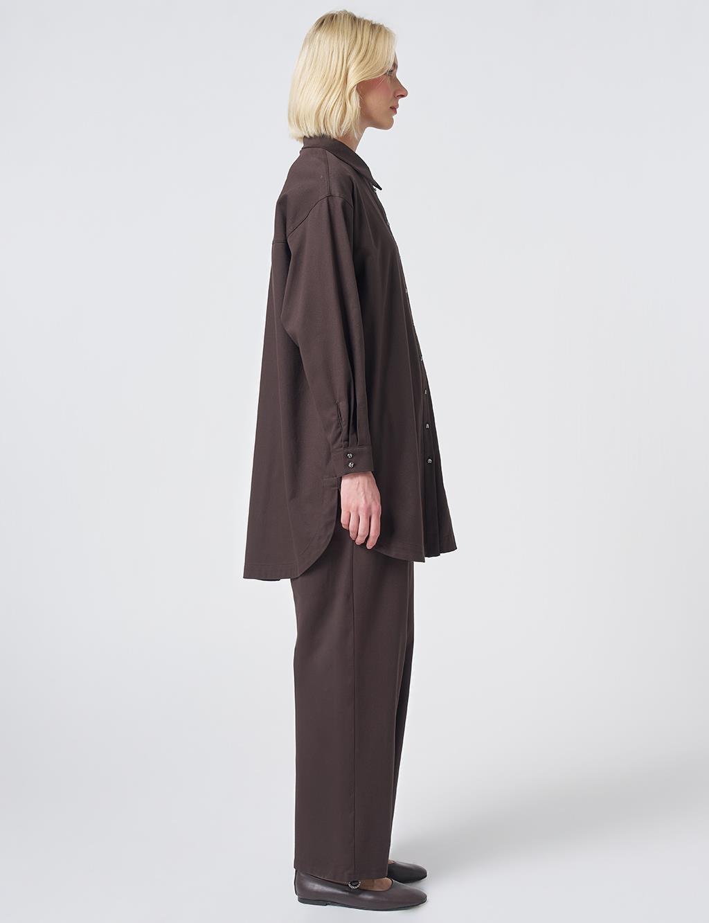 Pocket Detail Cotton Two-Piece Set – Dark Brown