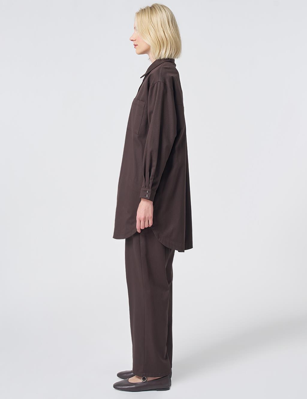 Pocket Detail Cotton Two-Piece Set – Dark Brown