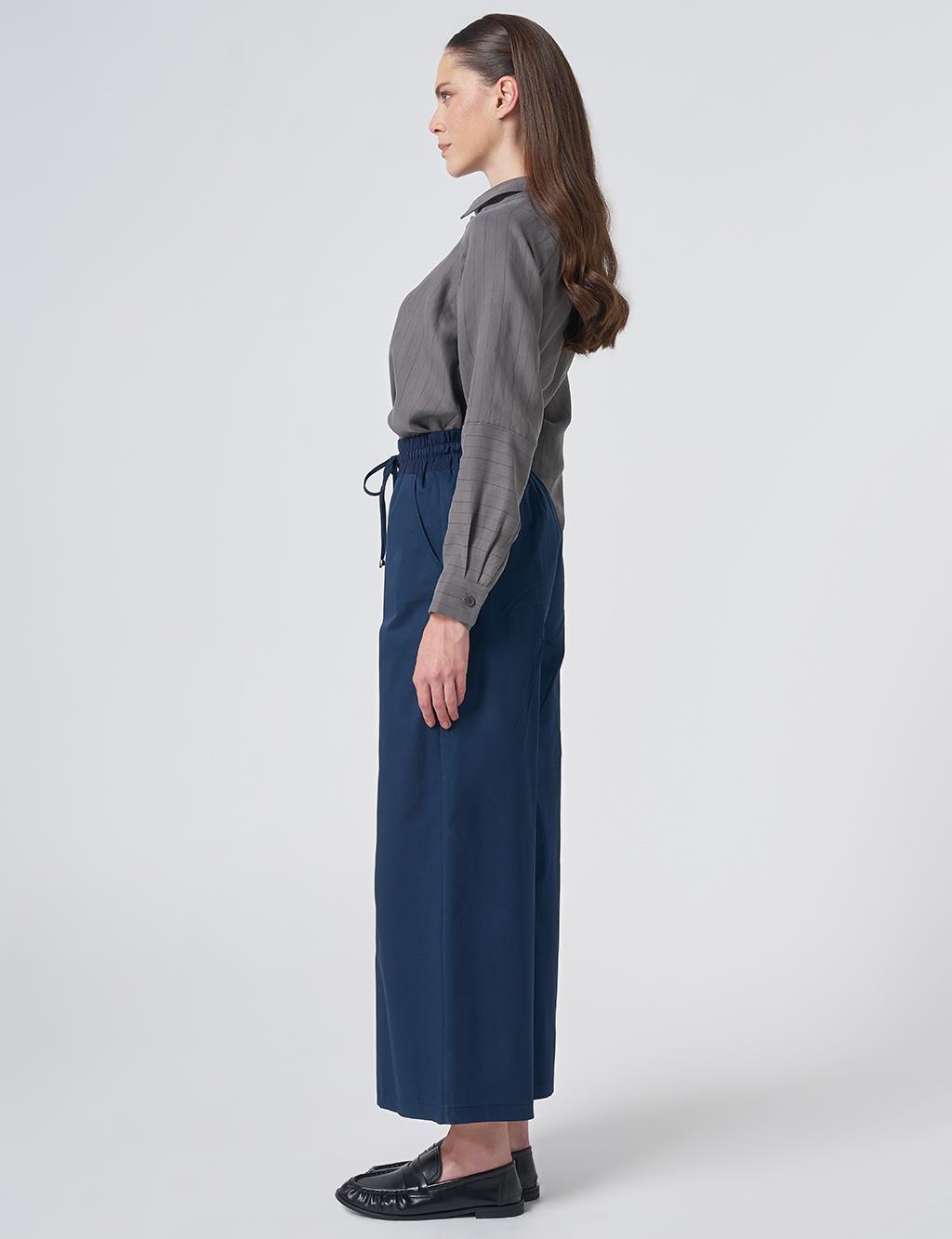 High Waist Wide-Leg Trousers – Dark Navy