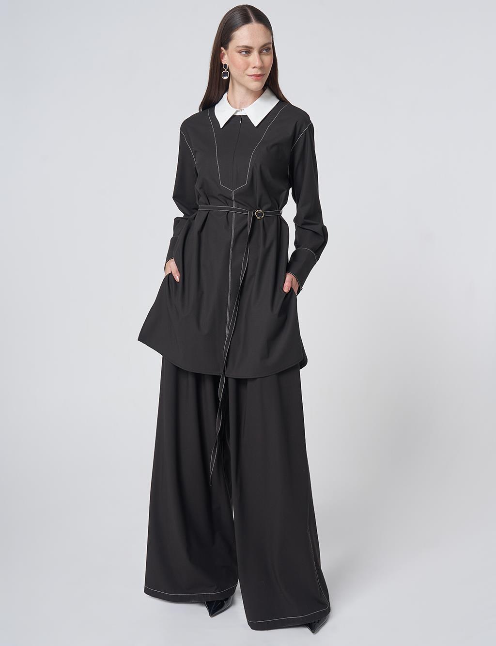 Punto Stitch Detail Viscose Two-Piece Set – Dark Brown