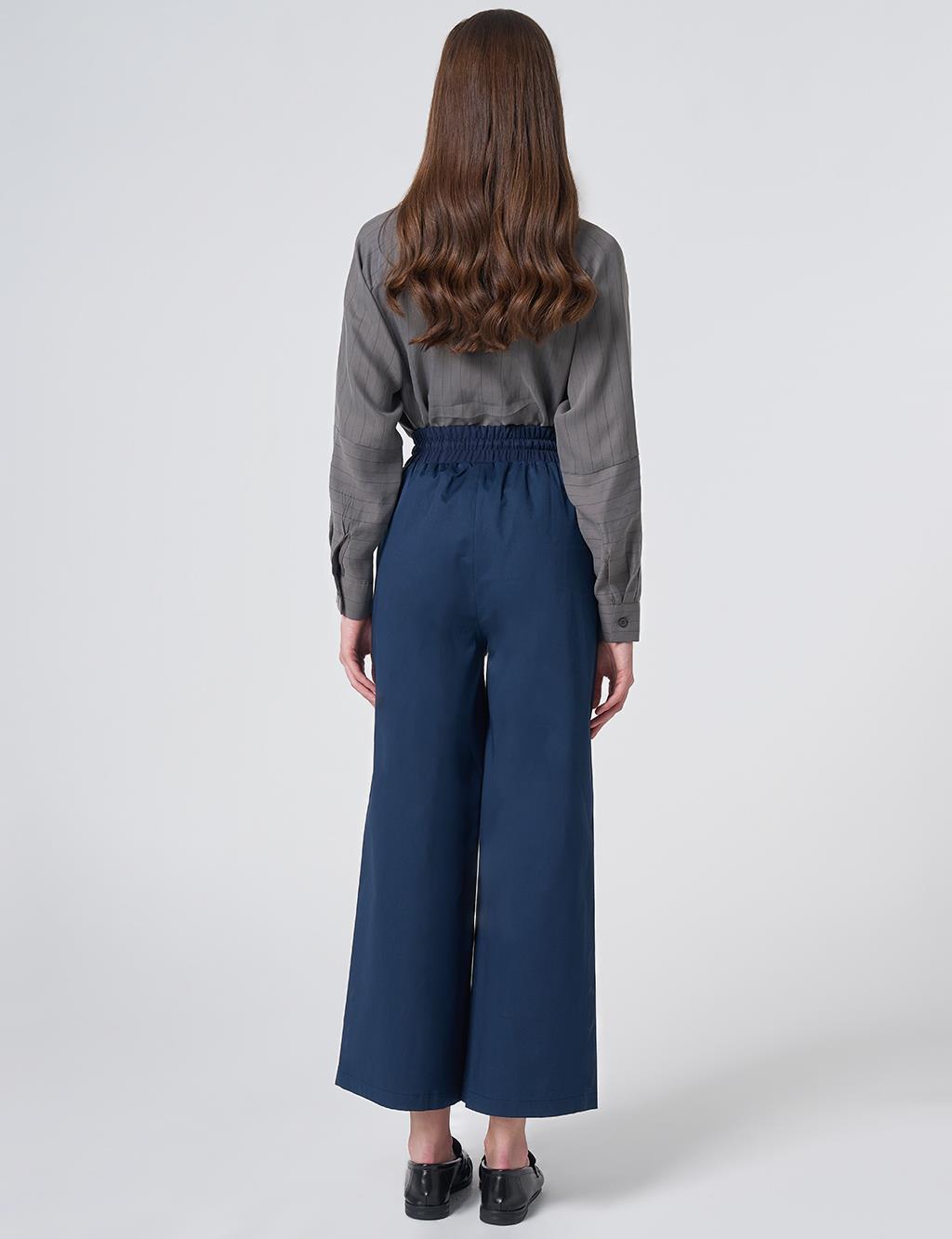 High Waist Wide-Leg Trousers – Dark Navy