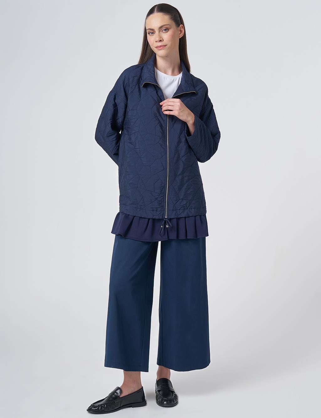 Ruffle Detail Quilted Jacket – Dark Navy