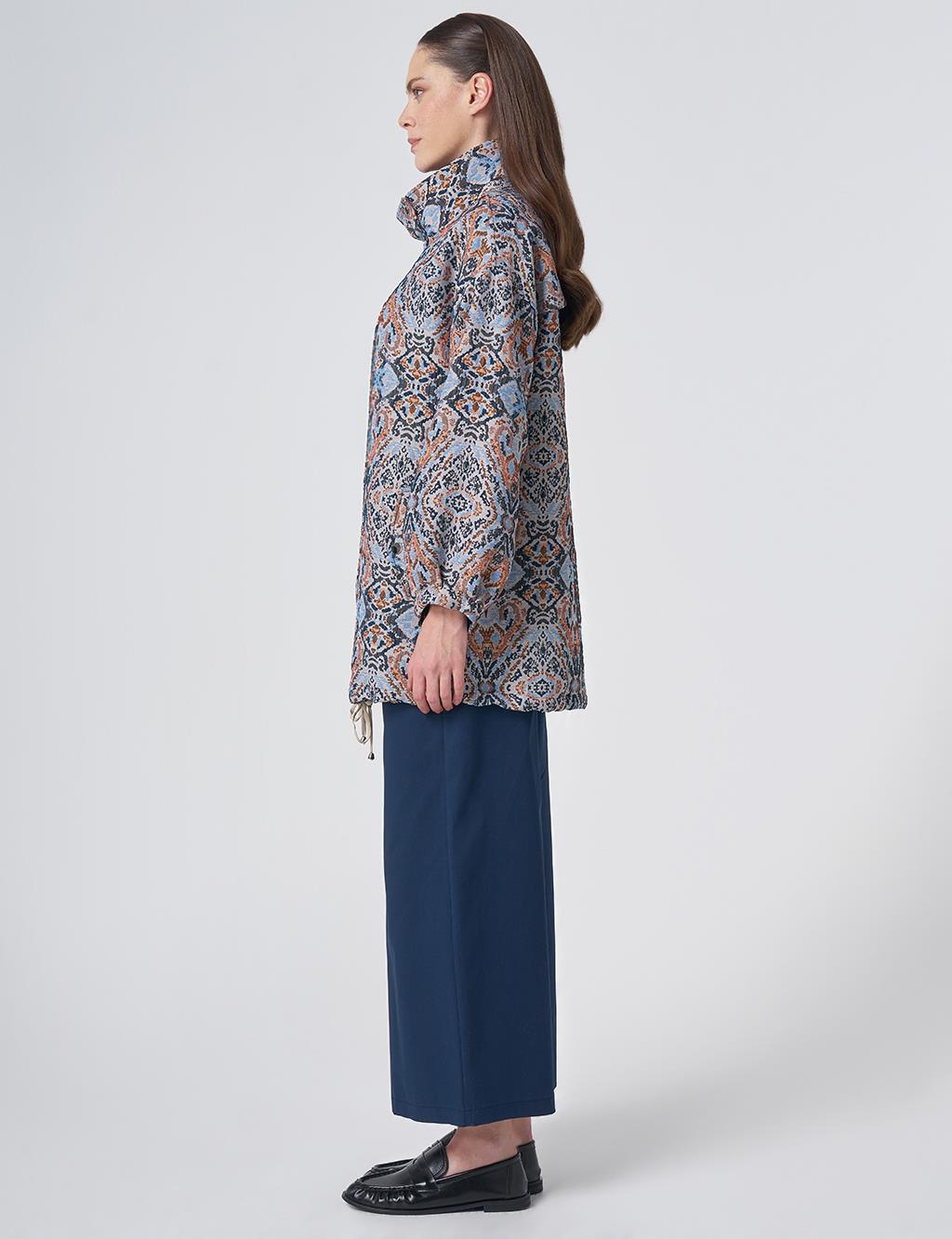 Ethnic Pattern Stand Collar Jacket – Indigo