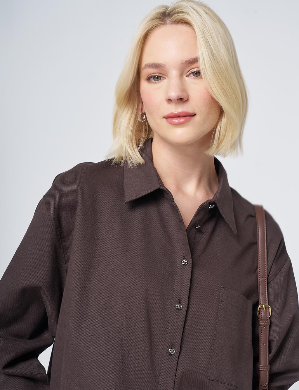 Pocket Detail Cotton Two-Piece Set – Dark Brown