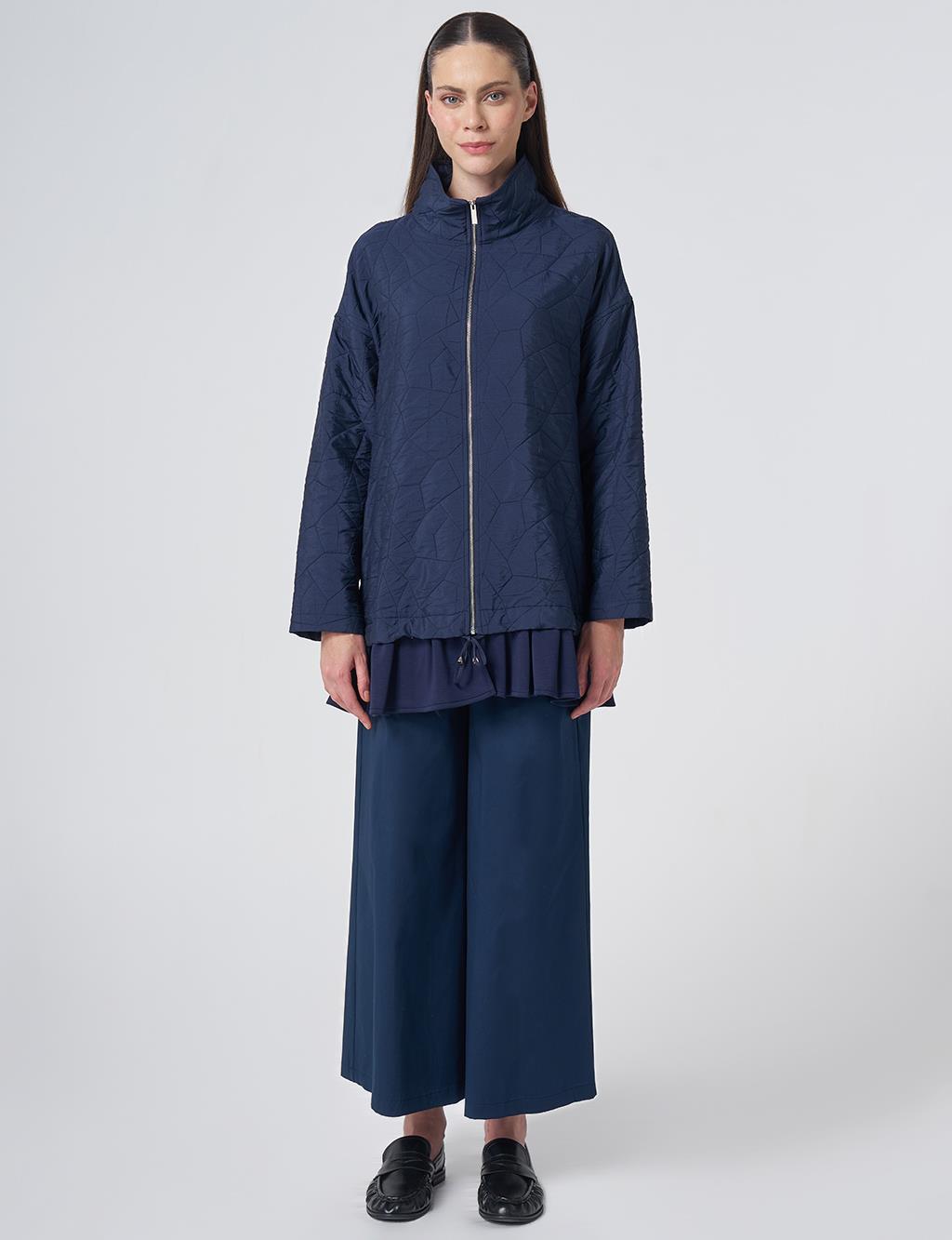 Ruffle Detail Quilted Jacket – Dark Navy