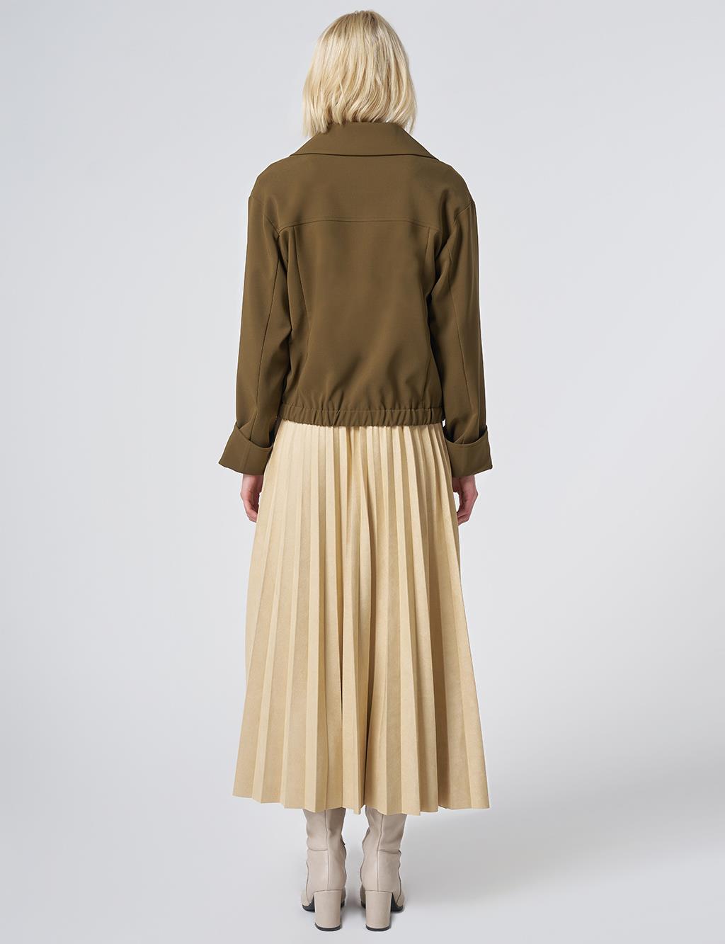 Relaxed Fit Cropped Jacket – Khaki