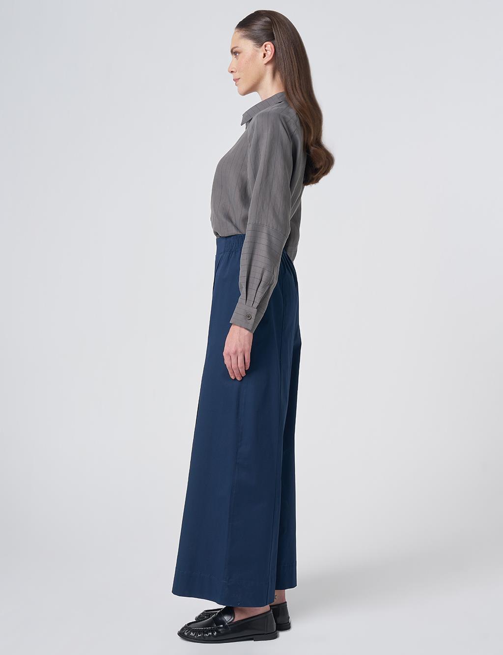 Stitch Detail Wide-Leg Trousers – Dark Navy