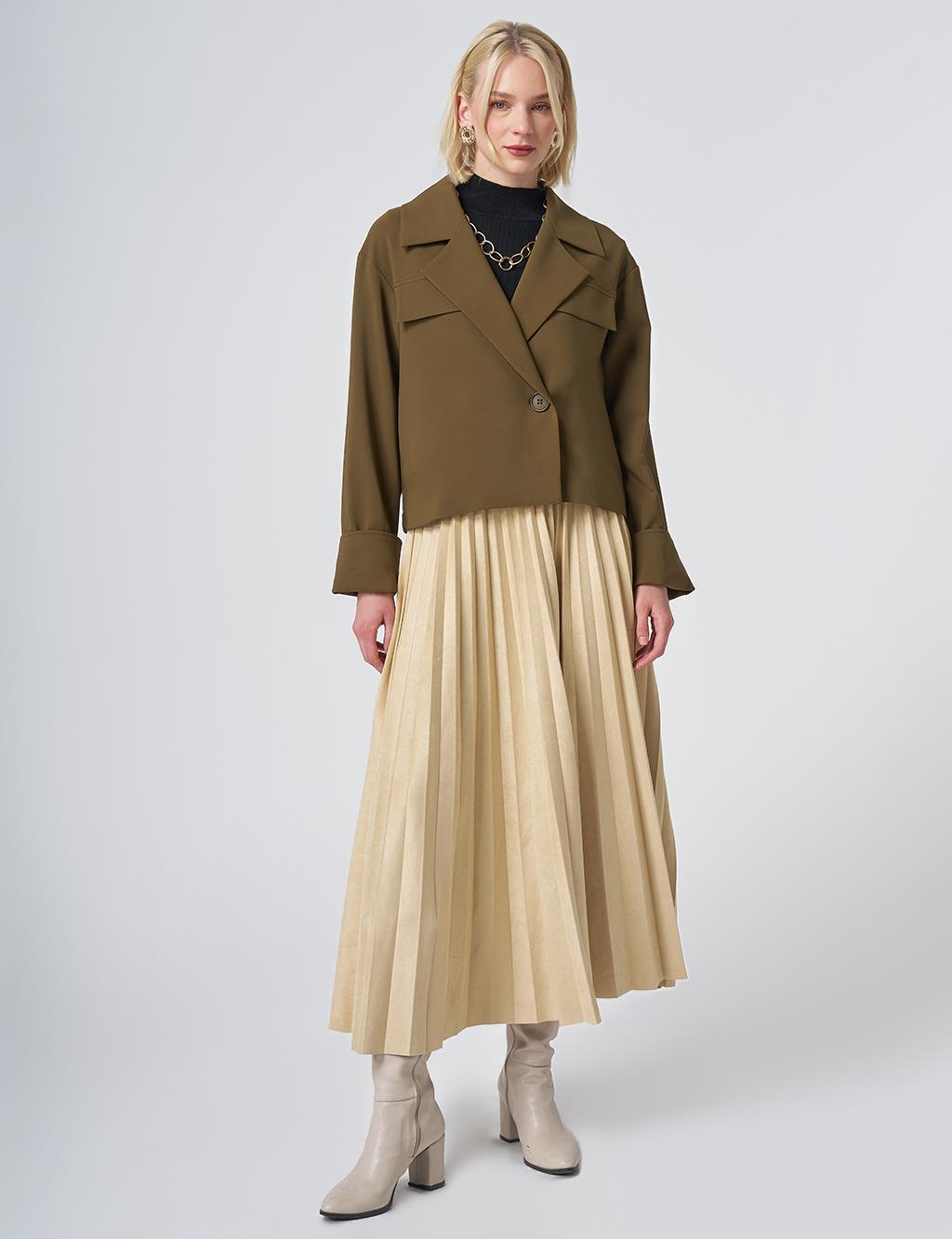 Relaxed Fit Cropped Jacket – Khaki