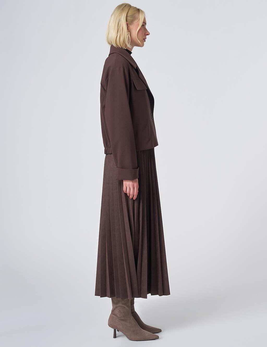 Relaxed Fit Cropped Jacket – Dark Brown