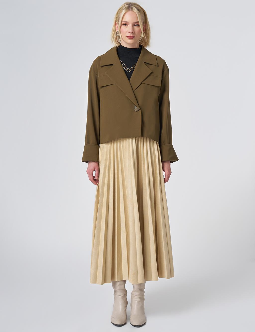 Relaxed Fit Cropped Jacket – Khaki
