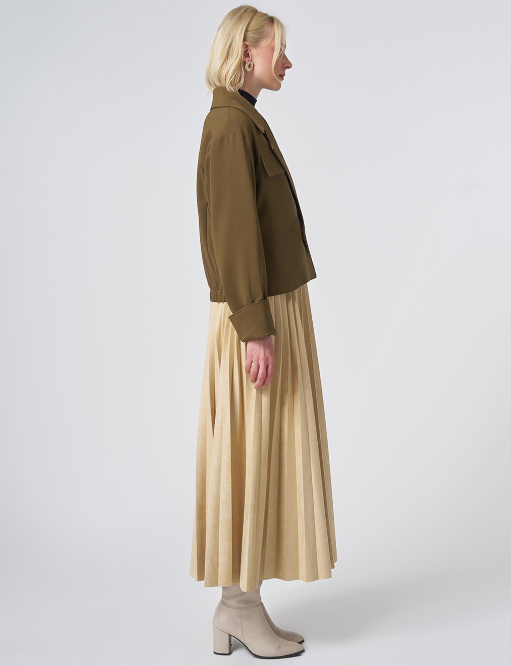 Relaxed Fit Cropped Jacket – Khaki