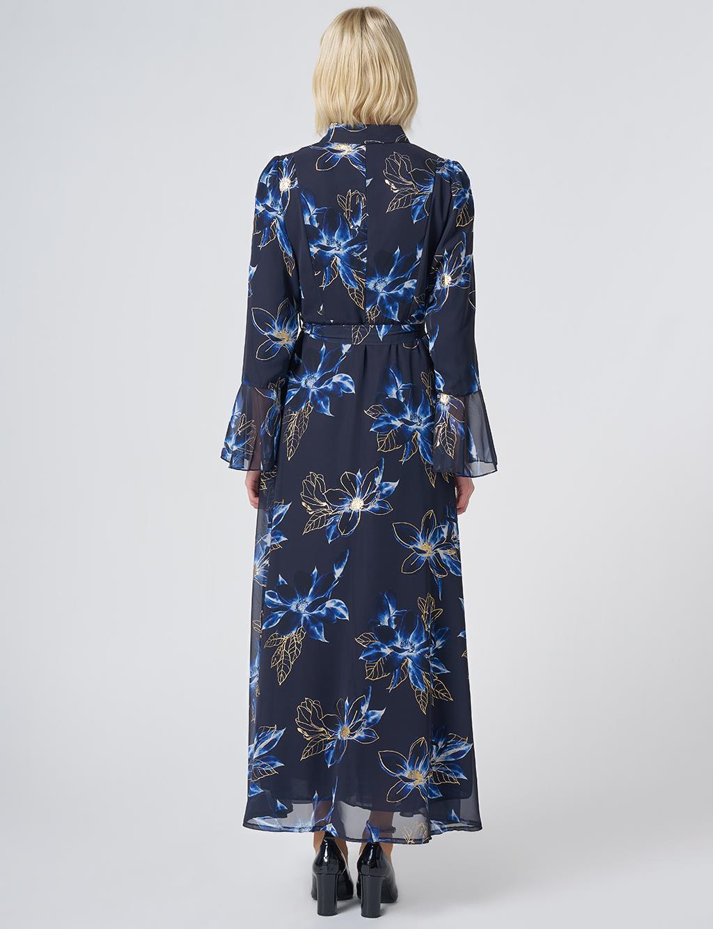 Floral Print Chiffon Dress – Dark Navy
