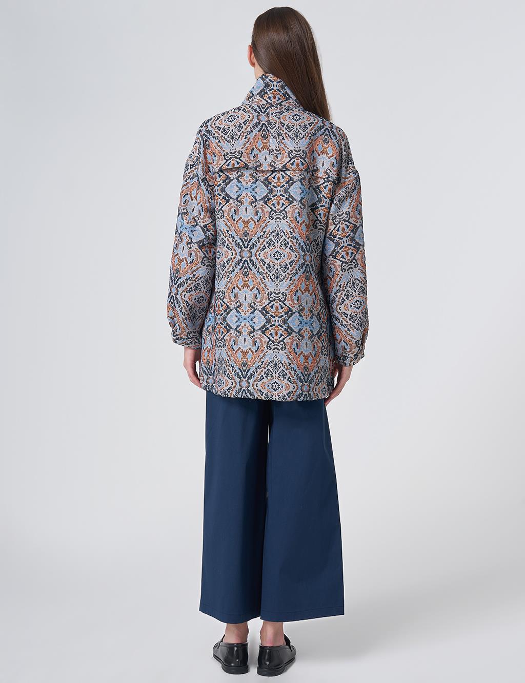 Ethnic Pattern Stand Collar Jacket – Indigo