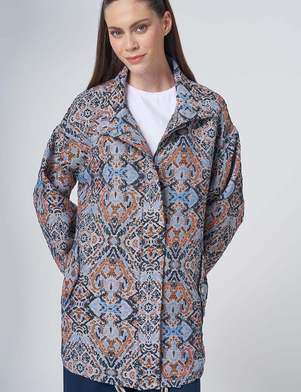 Ethnic Pattern Stand Collar Jacket – Indigo