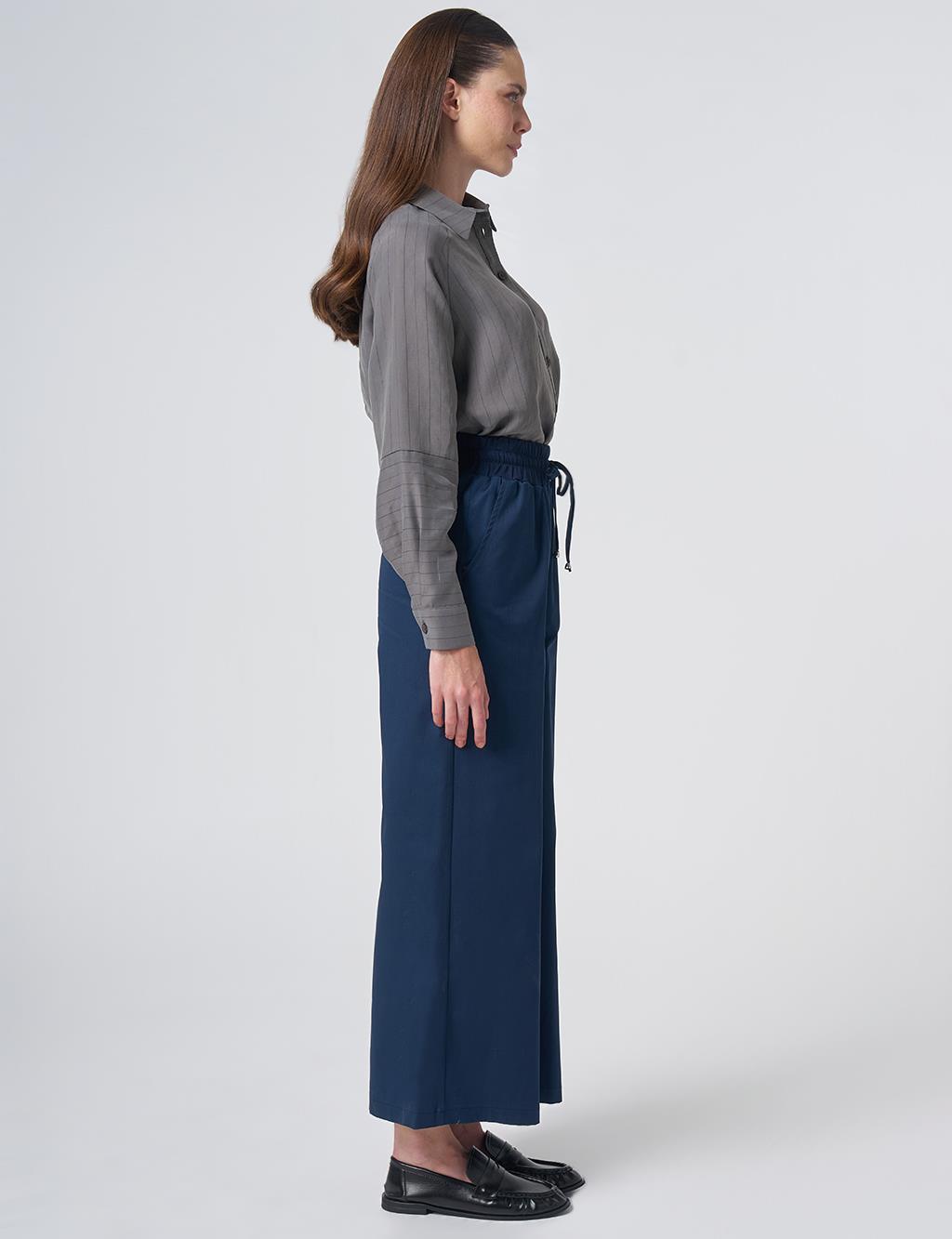 High Waist Wide-Leg Trousers – Dark Navy