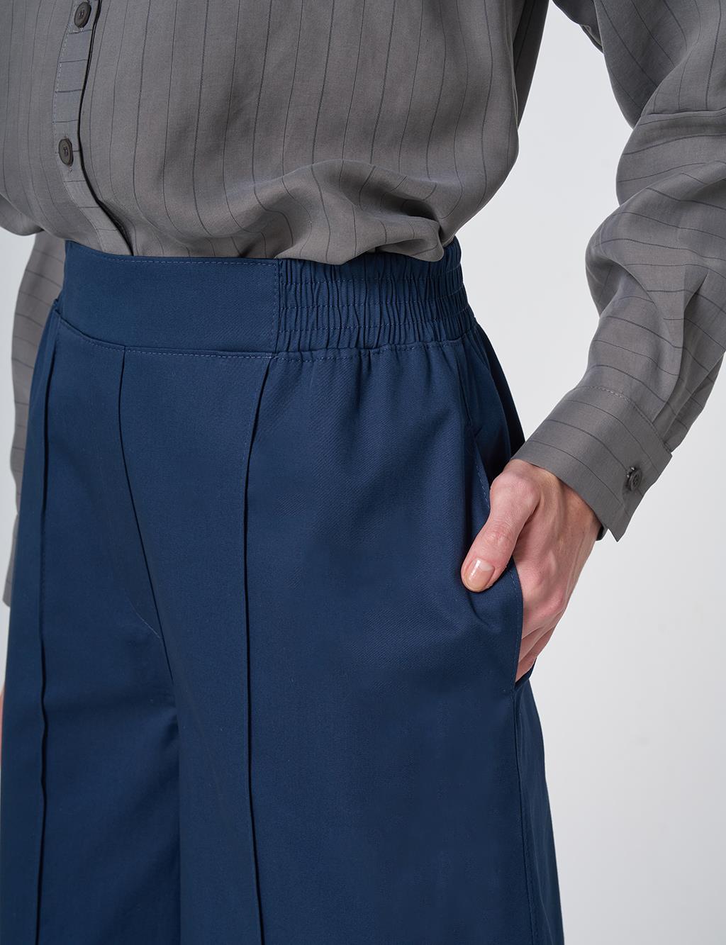 Stitch Detail Wide-Leg Trousers – Dark Navy