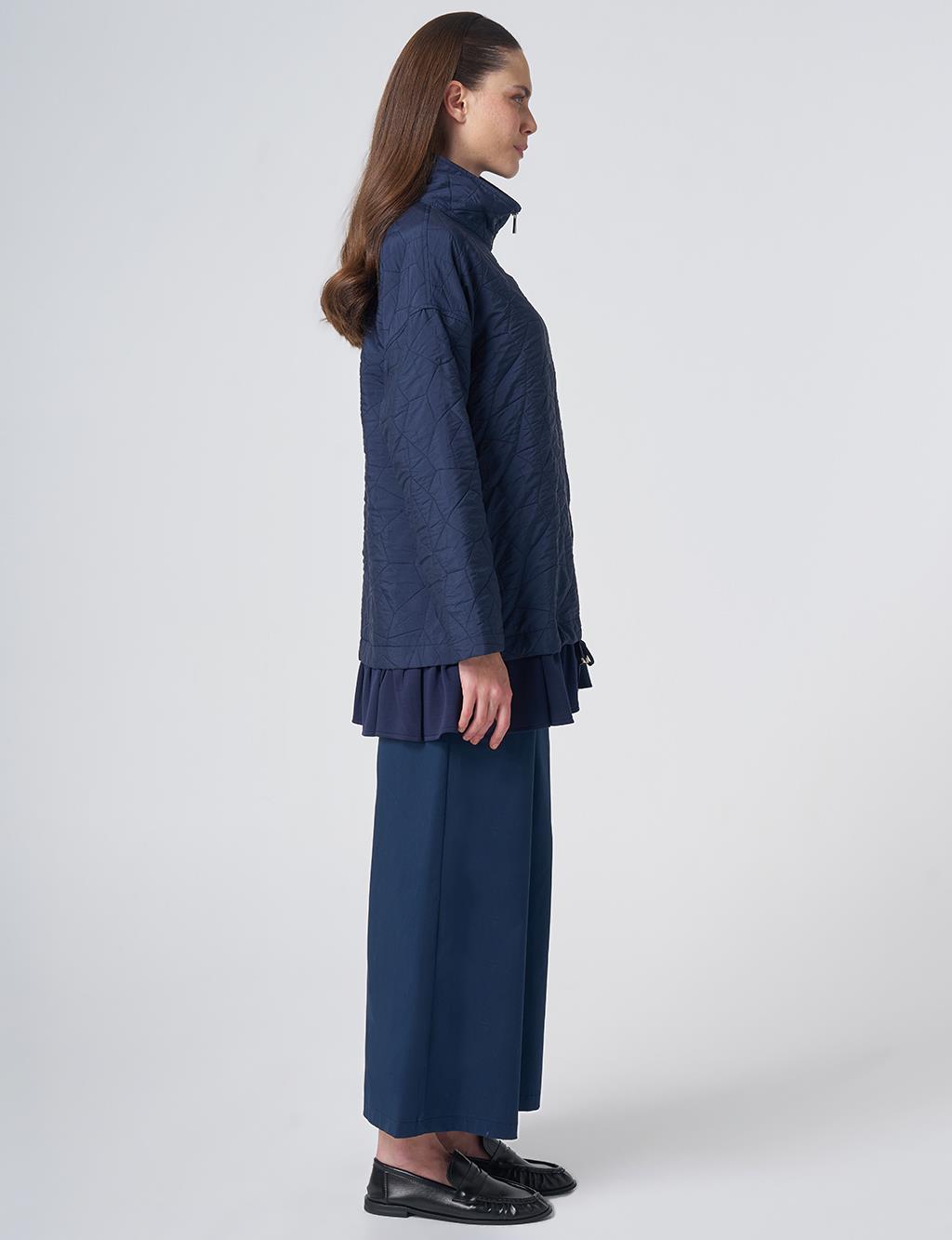 Ruffle Detail Quilted Jacket – Dark Navy