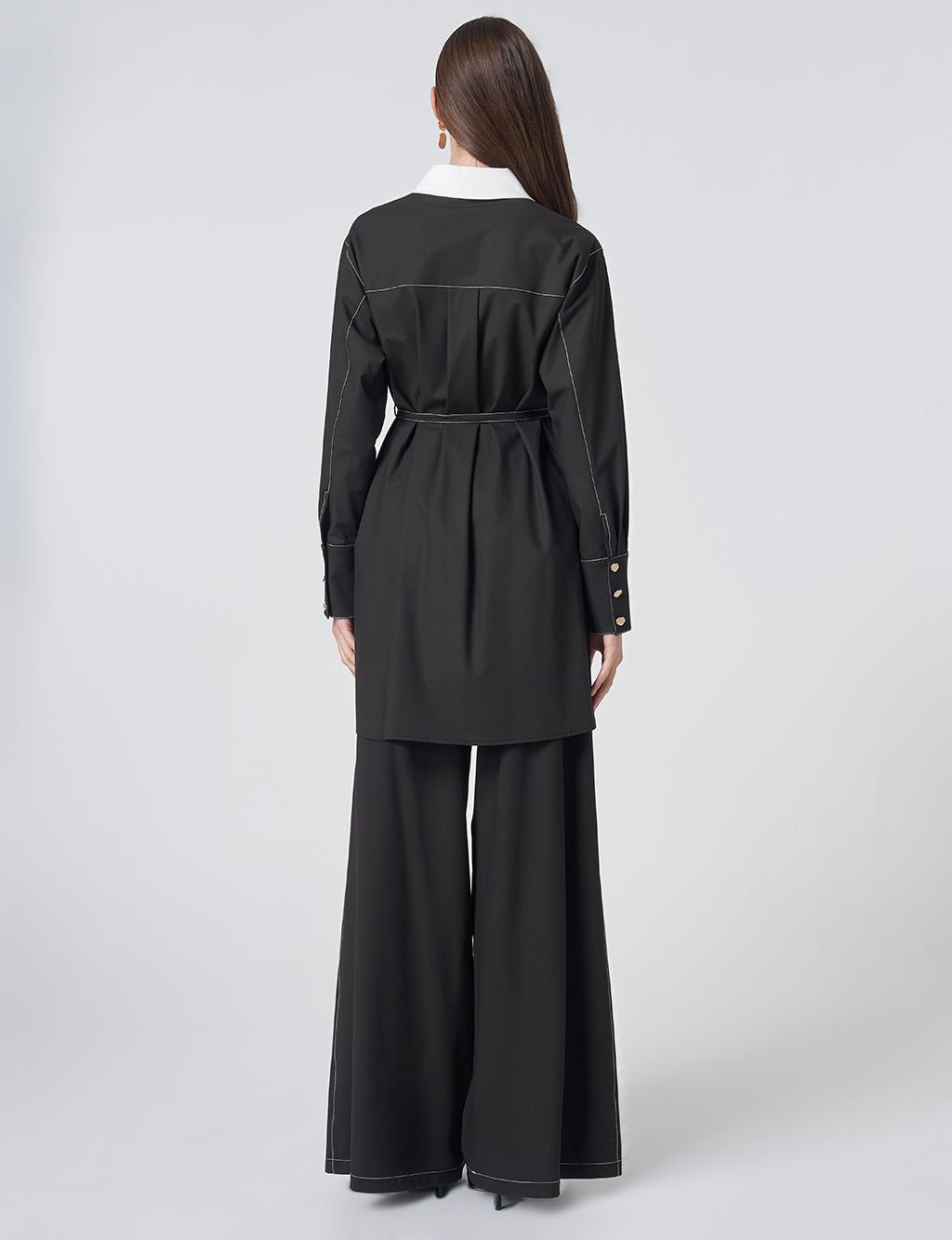 Punto Stitch Detail Viscose Two-Piece Set – Dark Brown