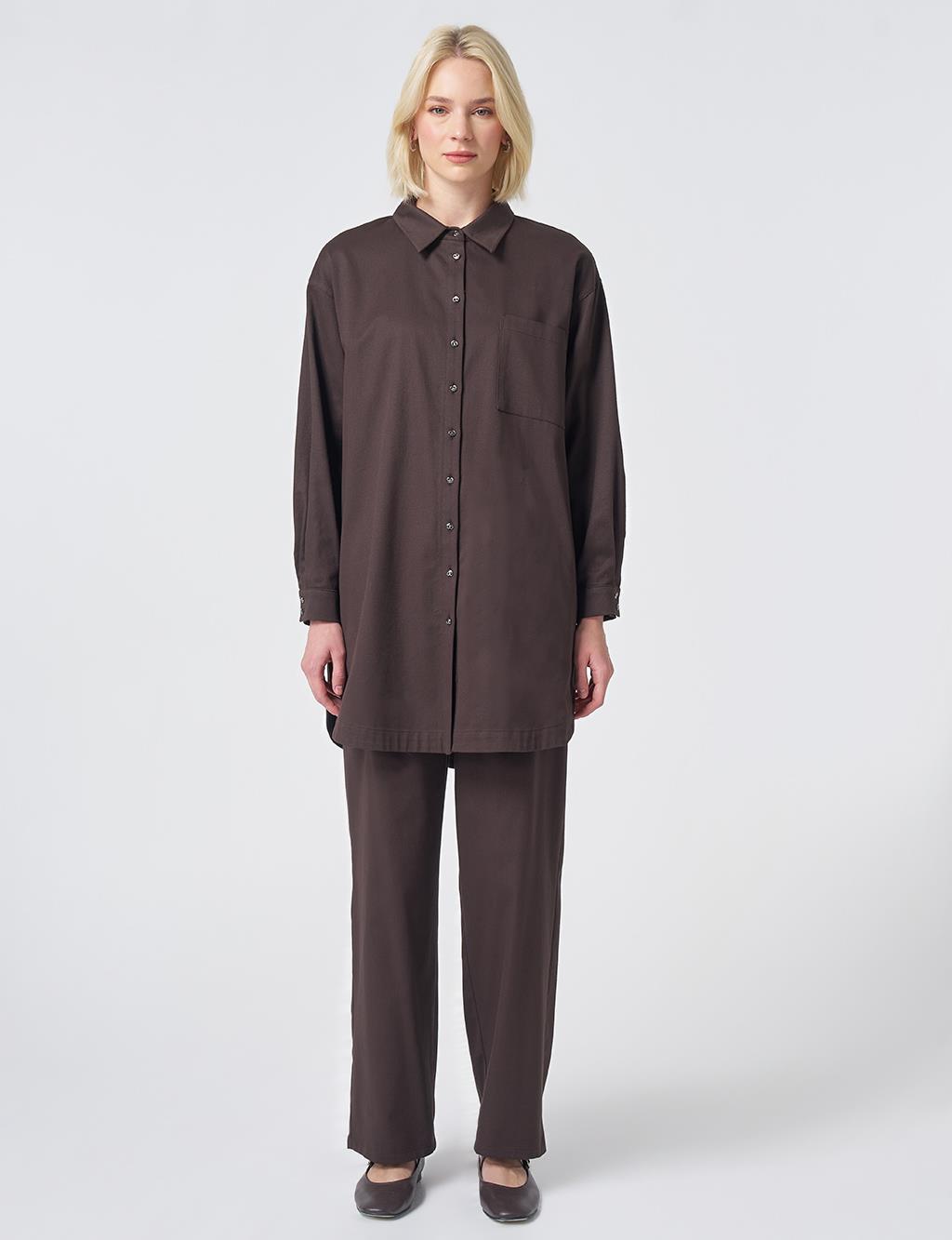 Pocket Detail Cotton Two-Piece Set – Dark Brown