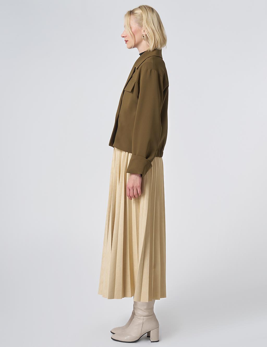 Relaxed Fit Cropped Jacket – Khaki