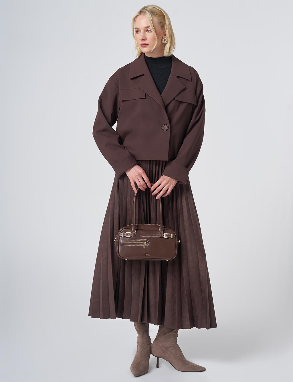 Relaxed Fit Cropped Jacket – Dark Brown