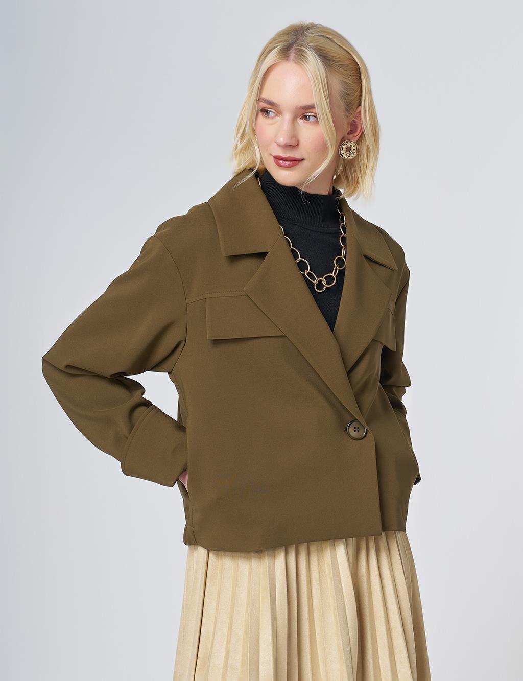 Relaxed Fit Cropped Jacket – Khaki